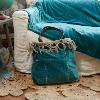 Sac cabas medium BOHO en velours de coton et gros lin - Canard